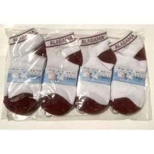 12 Pairs Kids Alabama Crimson Tide Ankle Socks  Size 4-6 White & Crimson NEW